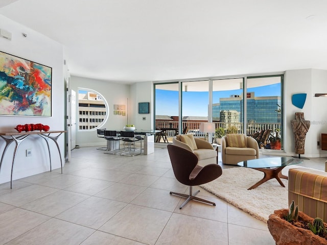 living room with light tile patterned floors