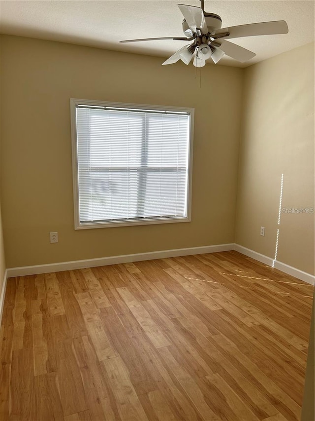 spare room featuring light wood-type flooring and ceiling fan