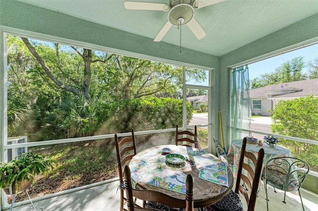 sunroom / solarium with ceiling fan