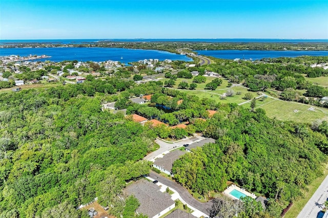 bird's eye view featuring a water view