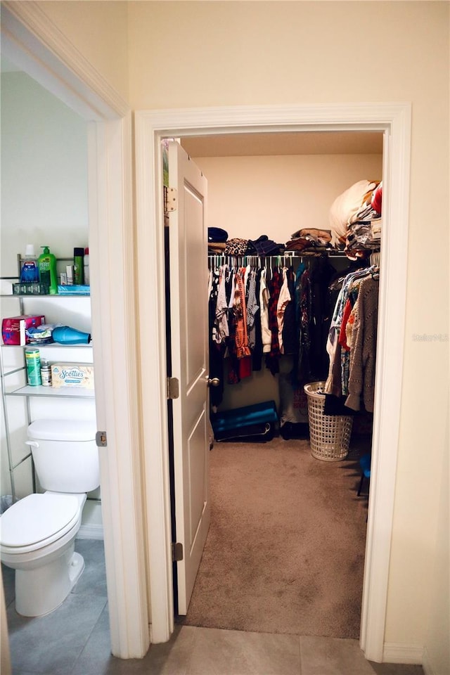 spacious closet featuring light carpet