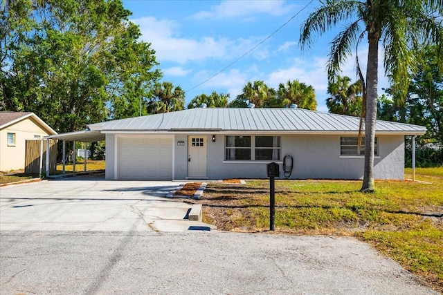 ranch-style house with a carport and a front yard