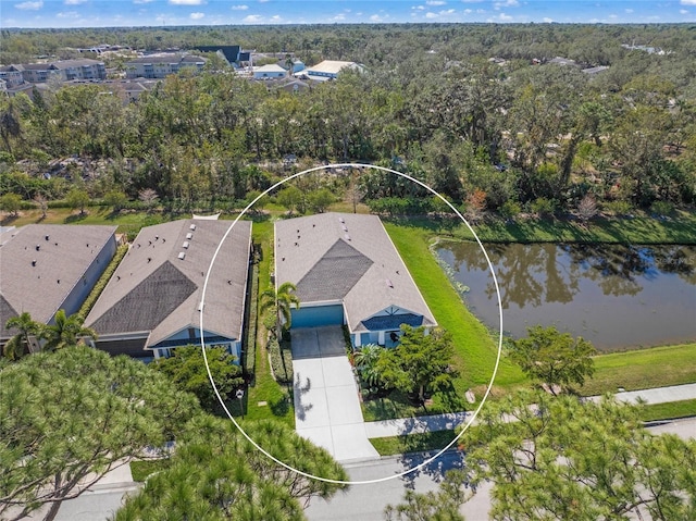 bird's eye view featuring a water view