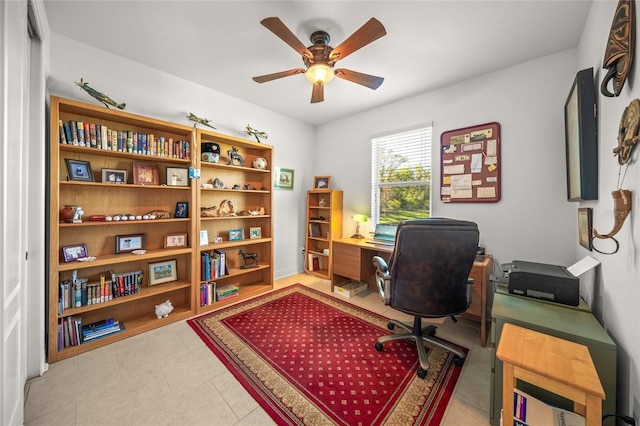 home office featuring ceiling fan