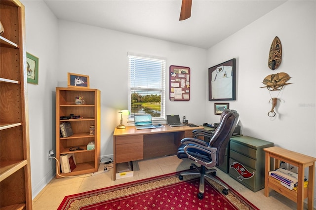 home office featuring ceiling fan