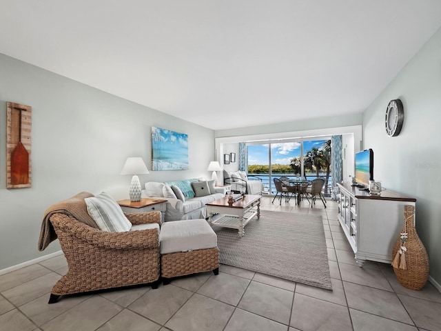 living room featuring light tile patterned floors