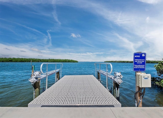 view of dock featuring a water view