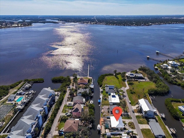 bird's eye view featuring a water view