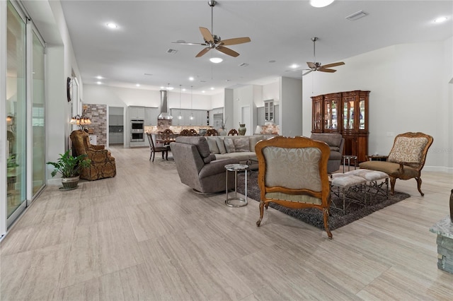 living room with ceiling fan