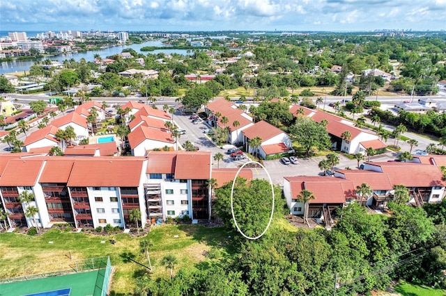 bird's eye view featuring a water view