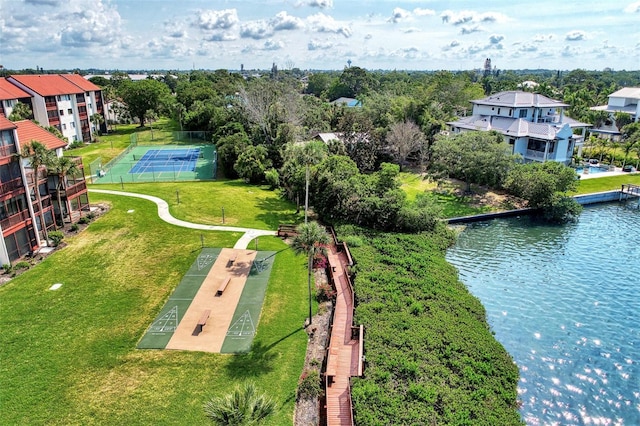 aerial view with a water view