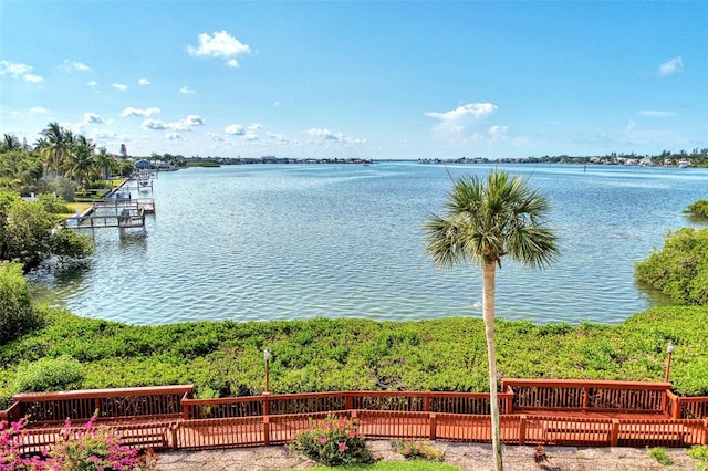 property view of water featuring a dock