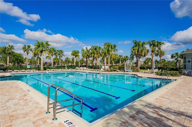 view of swimming pool with a patio