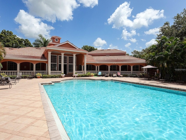 view of swimming pool featuring a patio area