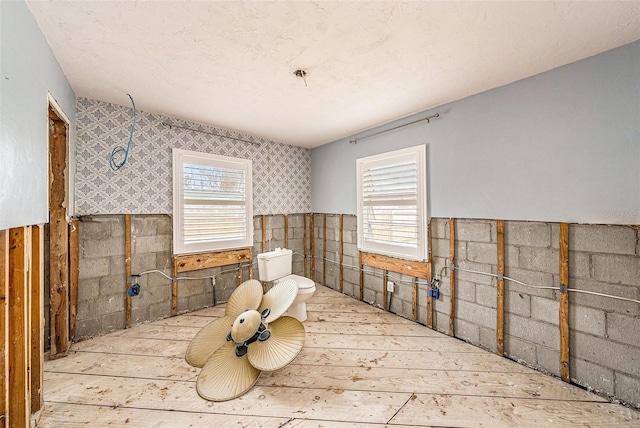 interior space with hardwood / wood-style floors, a wealth of natural light, and toilet