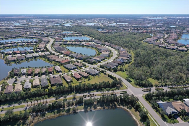 aerial view with a water view