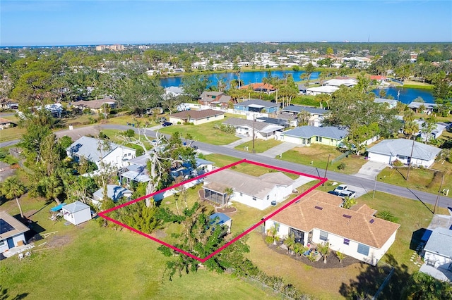 aerial view with a water view