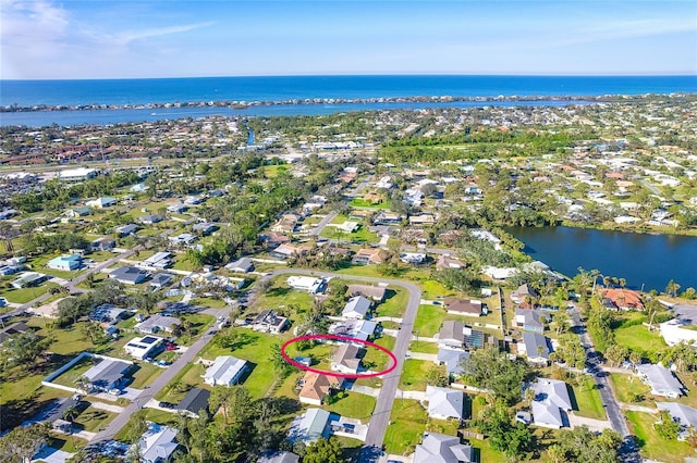 aerial view featuring a water view