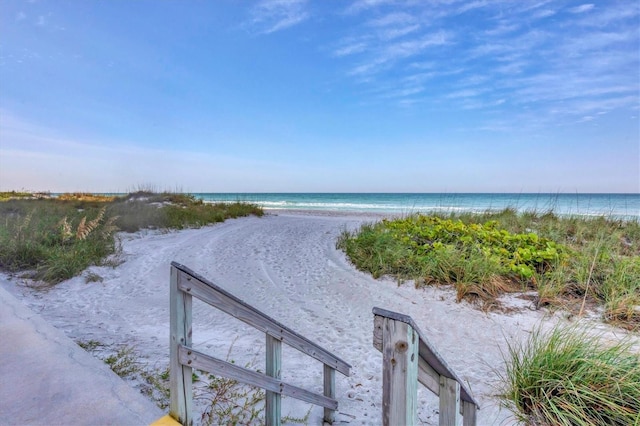 view of water feature with a view of the beach