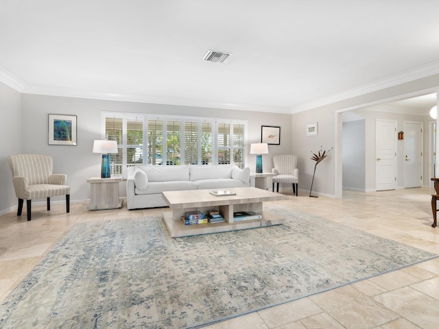 living room featuring ornamental molding