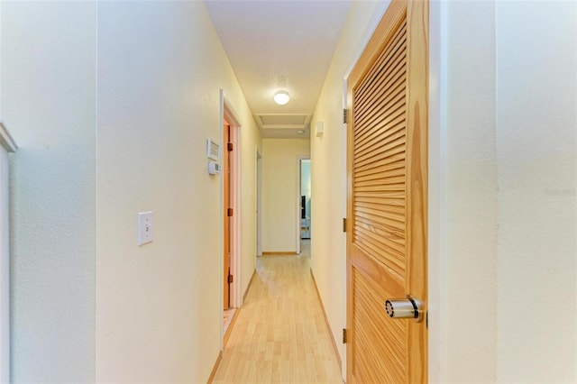 hallway featuring a textured ceiling and light hardwood / wood-style floors