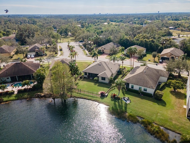 bird's eye view featuring a water view