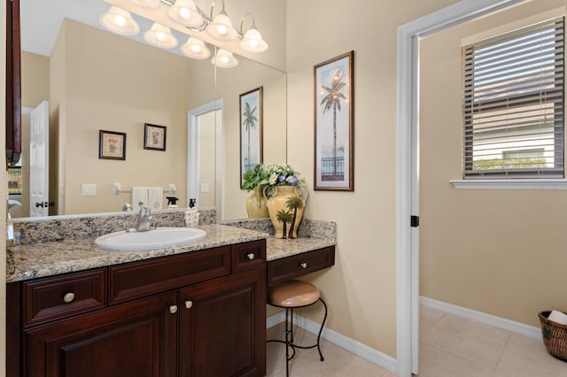 bathroom featuring tile patterned flooring, vanity, and a wealth of natural light