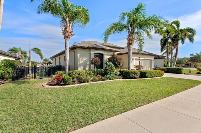 view of front of house featuring a front yard and a garage