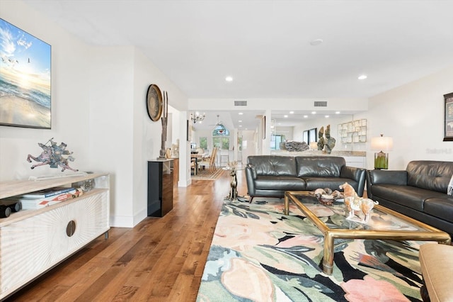 living room with hardwood / wood-style flooring