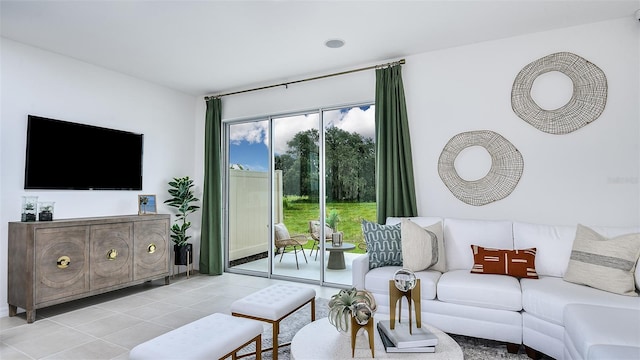 living room featuring light tile patterned floors