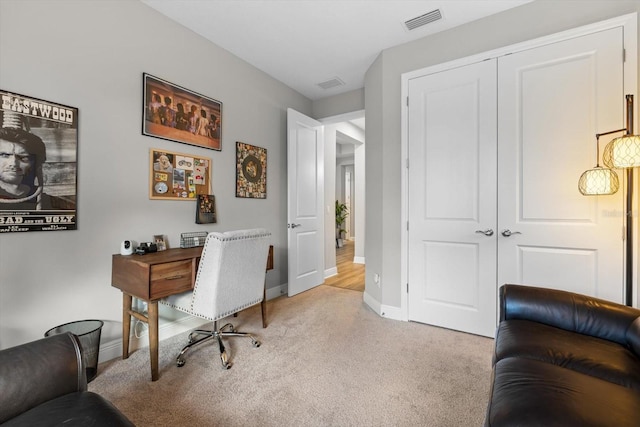 view of carpeted home office