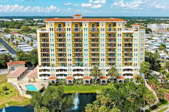 view of building exterior featuring a water view