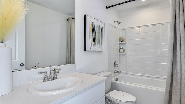 full bathroom with vanity, shower / bathtub combination, and toilet