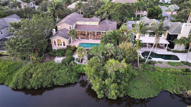 aerial view with a water view