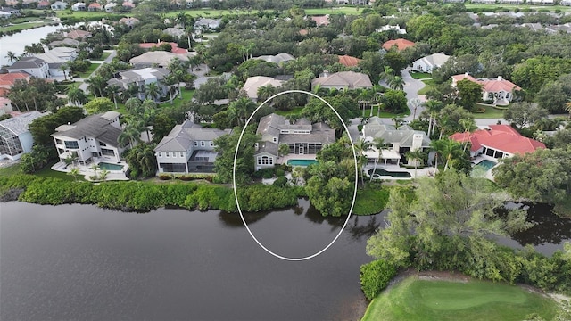 aerial view with a water view