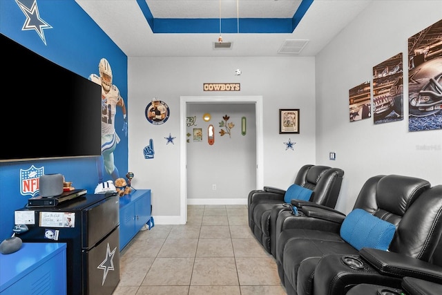 living room featuring light tile patterned floors