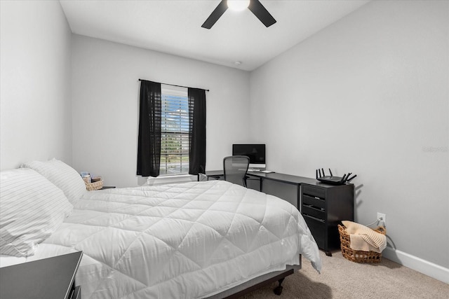 bedroom featuring ceiling fan and carpet floors