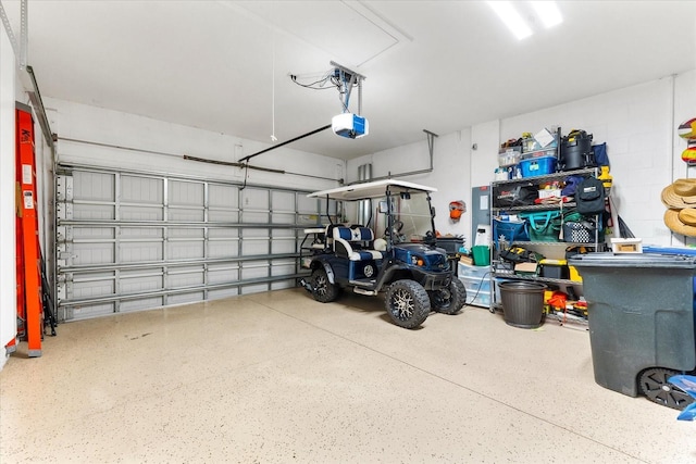 garage with a garage door opener