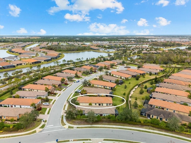 bird's eye view featuring a water view