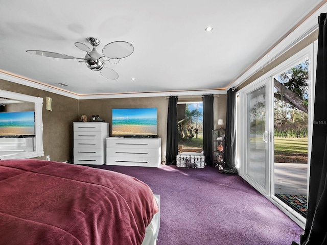 5645 Churchill Downs Rd, Sarasota, FL 34241 - bedroom with access to exterior, carpet floors, and crown molding