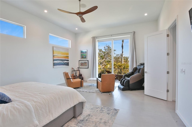 bedroom featuring baseboards, a ceiling fan, and recessed lighting