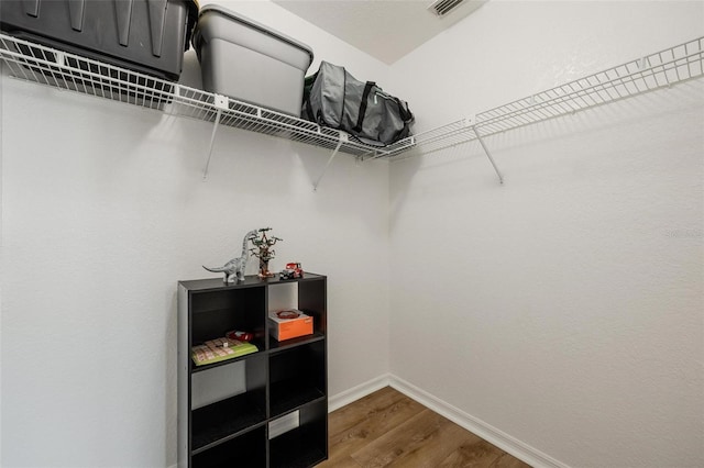 walk in closet with wood-type flooring