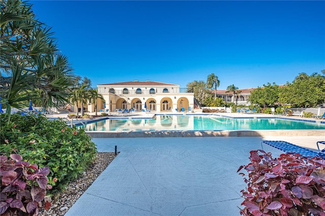 view of swimming pool with a patio