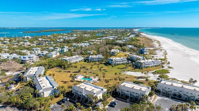 drone / aerial view with a view of the beach and a water view