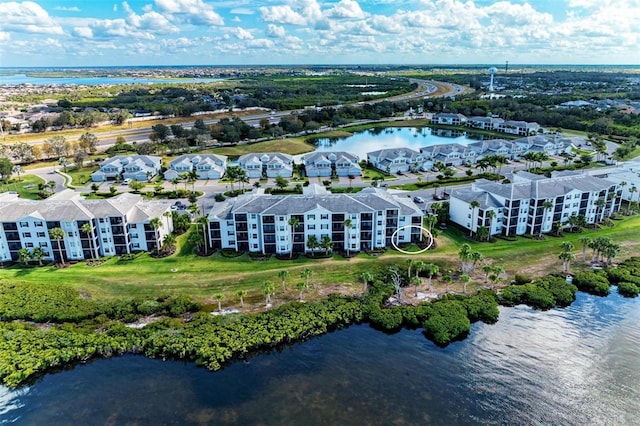 aerial view with a water view