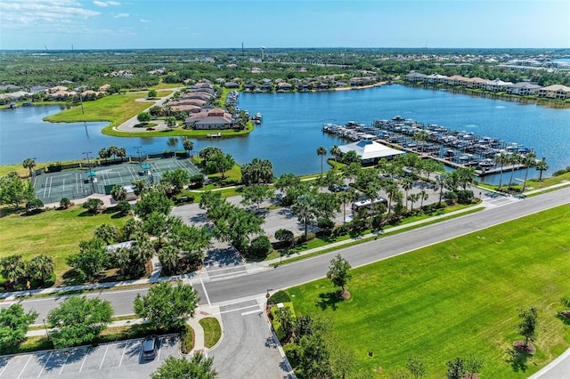 aerial view featuring a water view