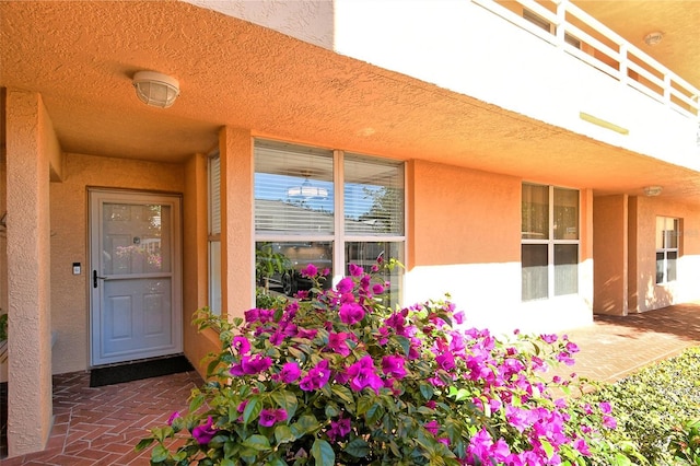 doorway to property with a patio