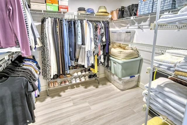 spacious closet with light hardwood / wood-style flooring