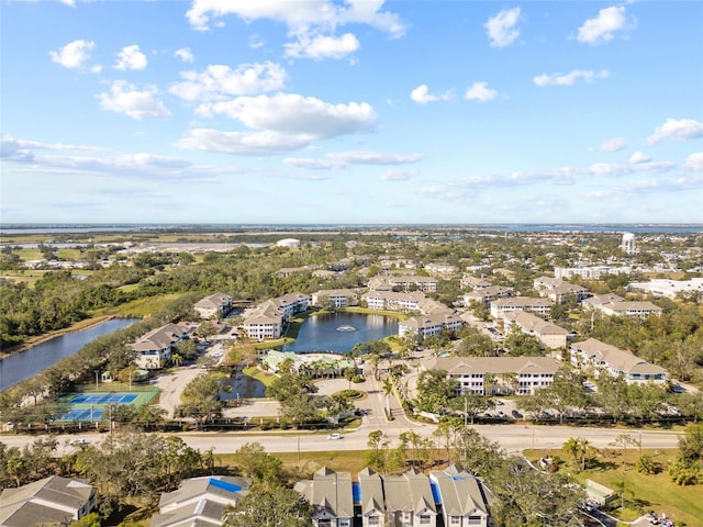 aerial view featuring a water view