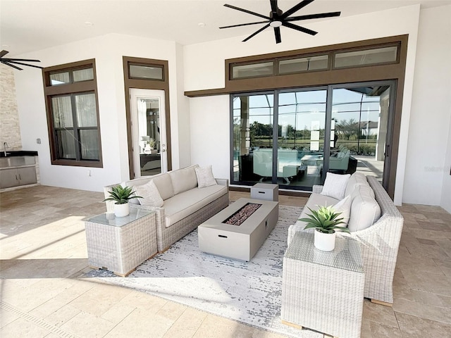 5305 Brookgrove Dr, Sarasota, FL 34238 - view of patio featuring an outdoor living space with a fire pit and ceiling fan